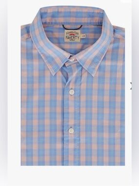 Faherty The Movement Long Sleeve Shirt, Peach / Blue, Men’s Large